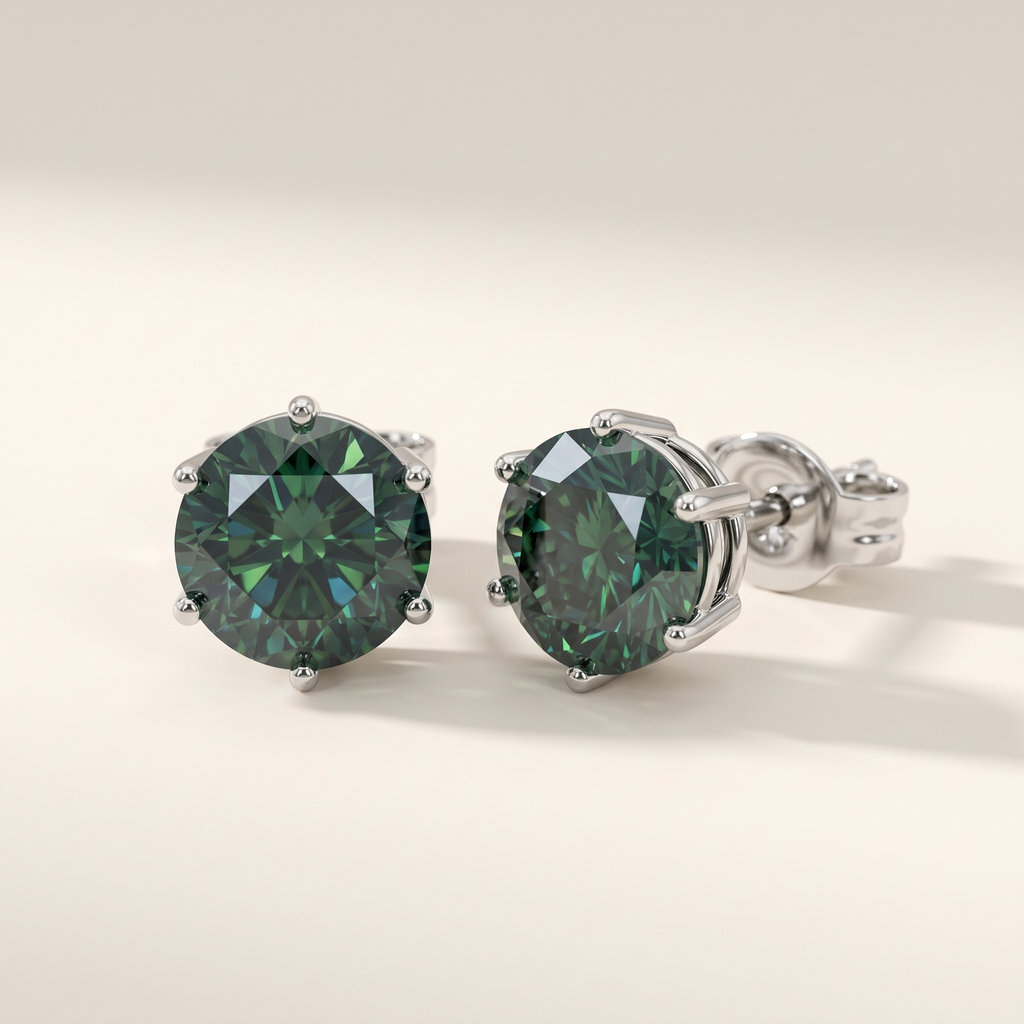 Absinthe Green Moissanite Solitaire Studs
