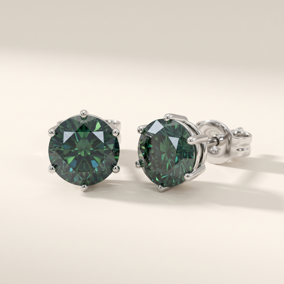 Absinthe Green Moissanite Solitaire Studs