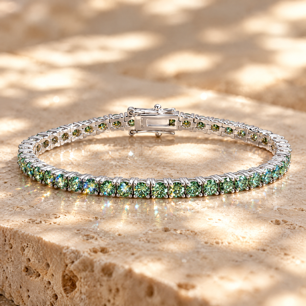 Absinthe Green Moissanite Tennis Bracelet, close-up detail