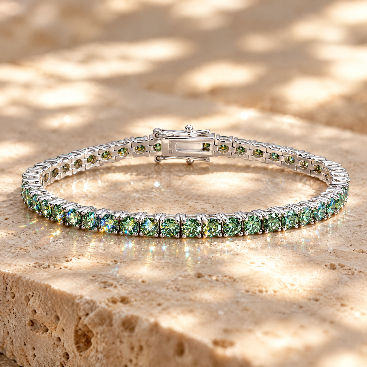 Absinthe Green Moissanite Tennis Bracelet, close-up detail