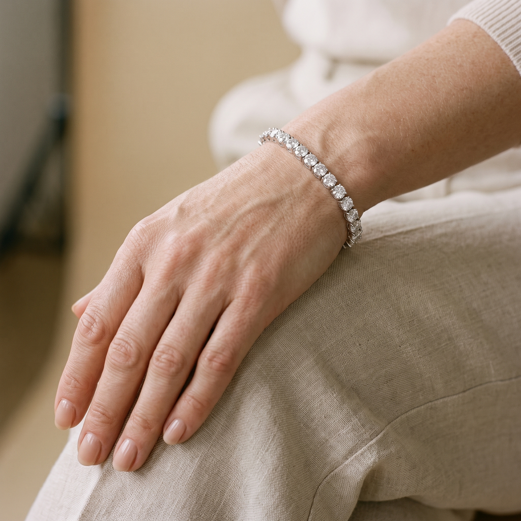 Alba 3-Prong Moissanite Tennis Bracelet, worn by a woman