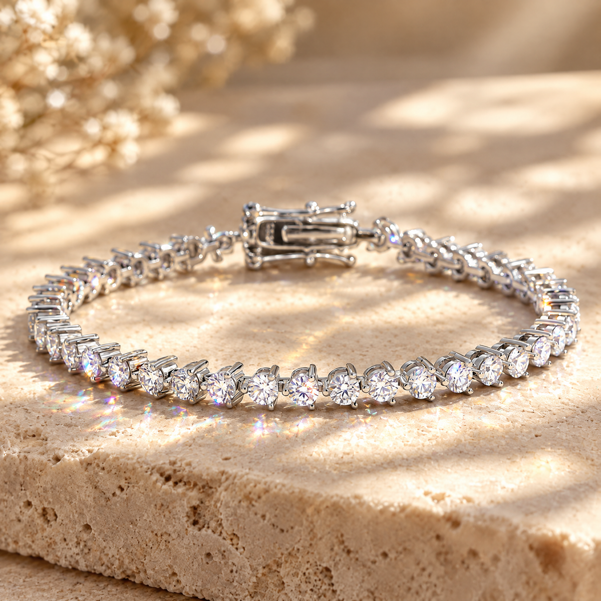 Alba 3-Prong Moissanite Tennis Bracelet, close-up detail