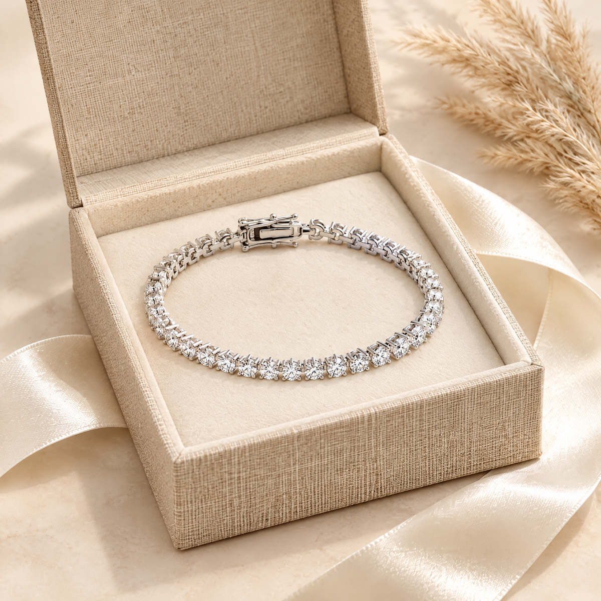 Alba 3-Prong Moissanite Tennis Bracelet, presented in a box