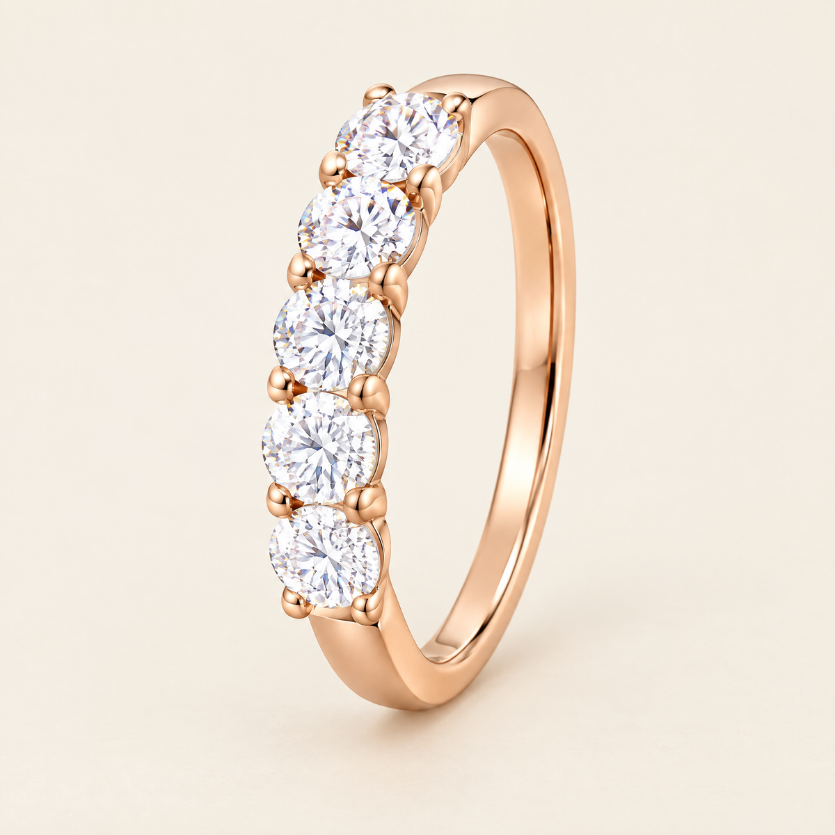 Alliance Five-Stone Moissanite Wedding Band in Rose Gold
