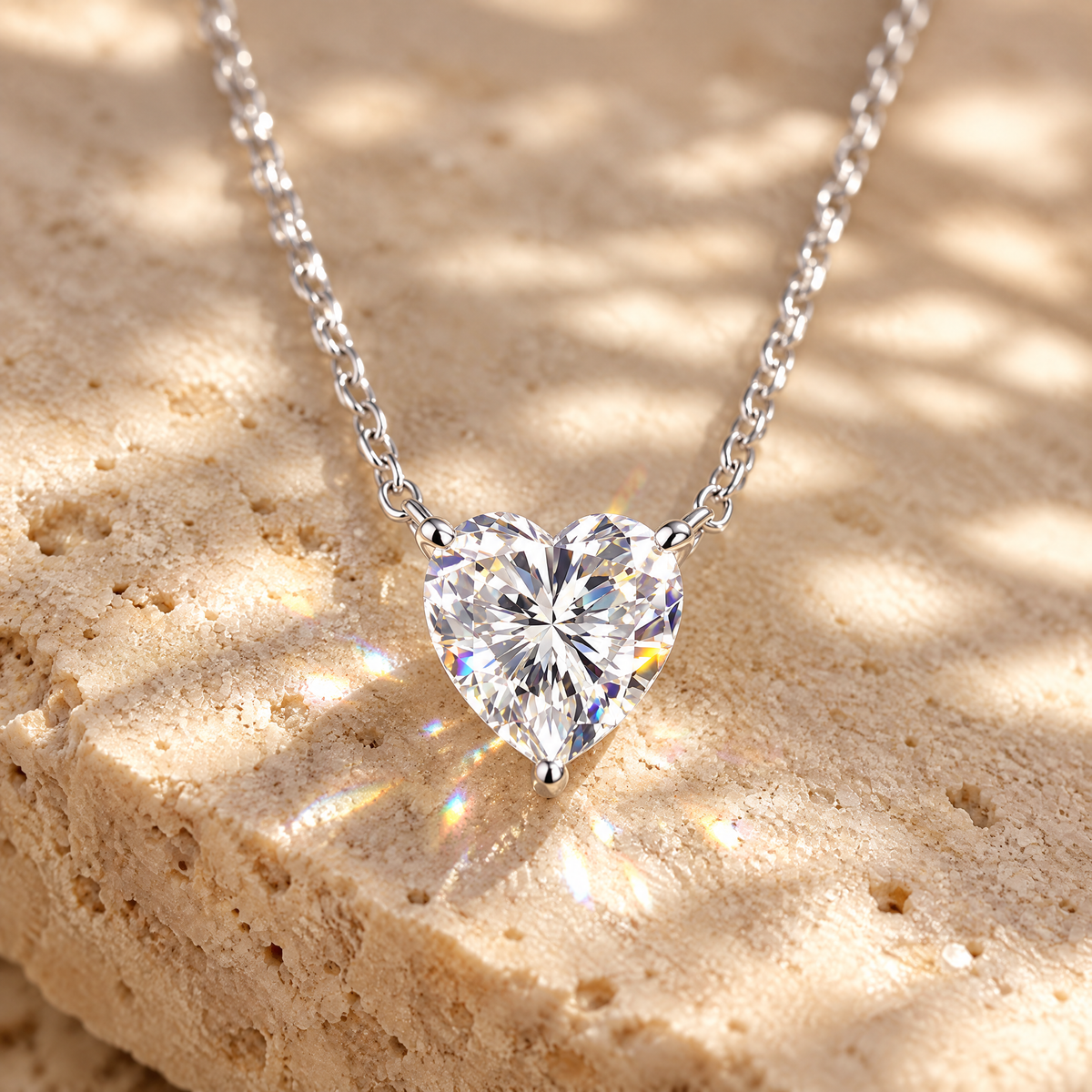 Amélie Heart Moissanite Pendant Necklace, close-up detail