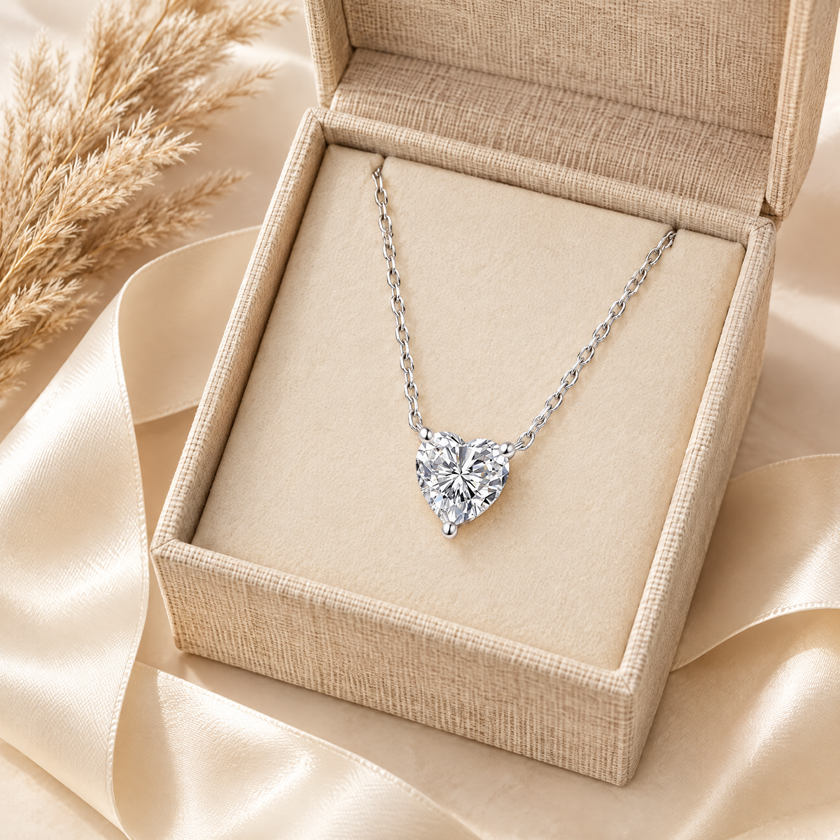 Amélie Heart Moissanite Pendant Necklace, presented in a box