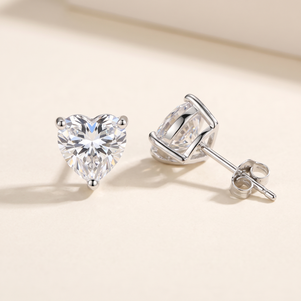 Amélie Heart-Cut Moissanite Studs in White Gold