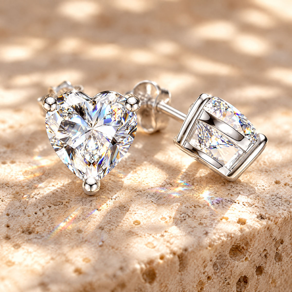 Amélie Heart-Cut Moissanite Studs, close-up detail