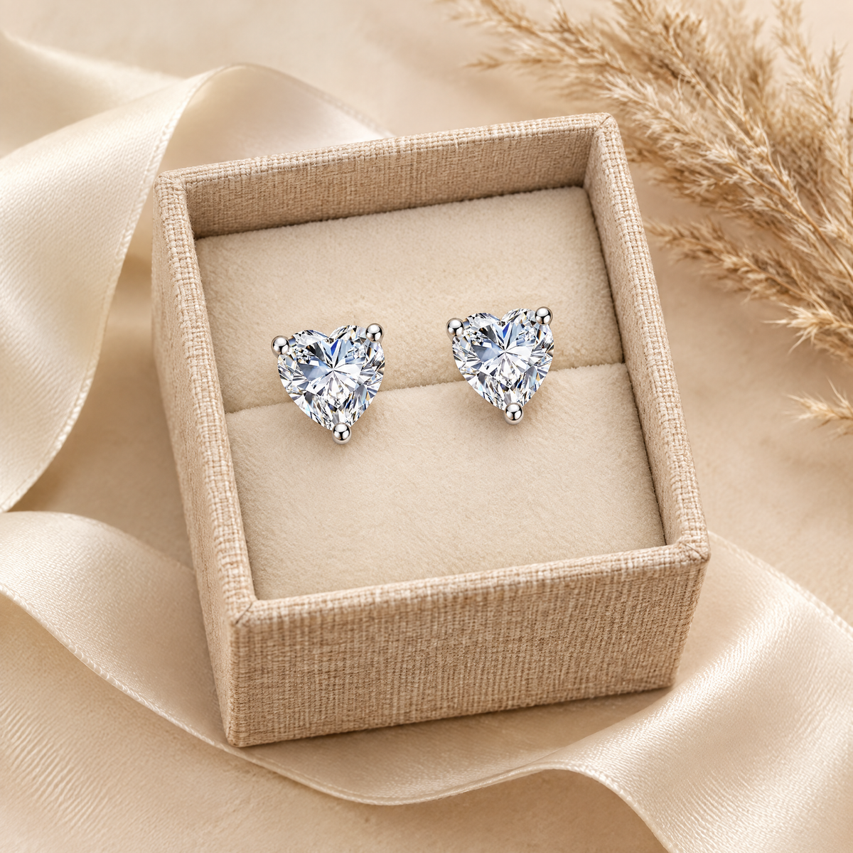 Amélie Heart-Cut Moissanite Studs, presented in a box