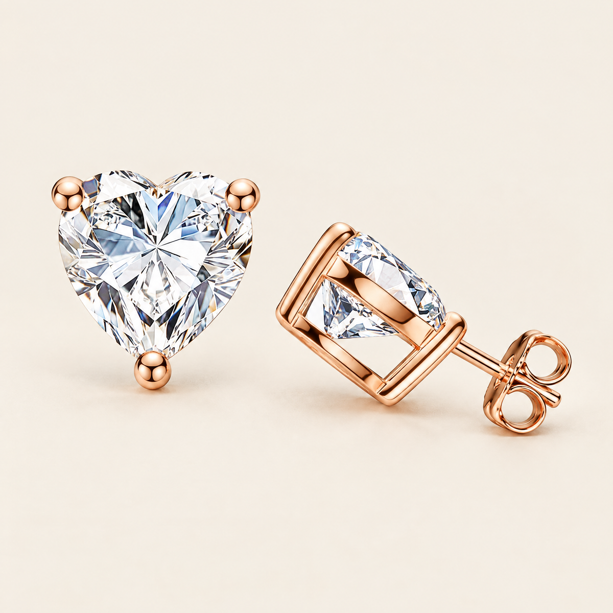 Amélie Heart-Cut Moissanite Studs in Rose Gold