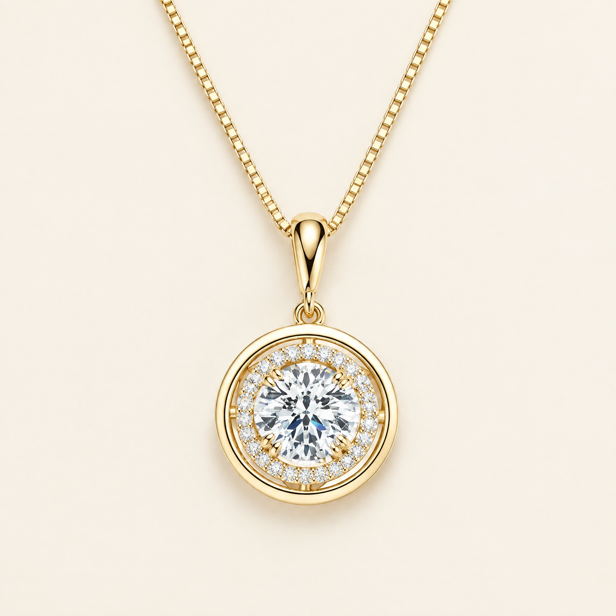 Aura Moissanite Halo Pendant Necklace in 14K Gold