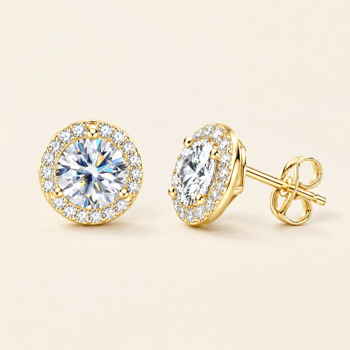 Aura Moissanite Halo Studs in Gold