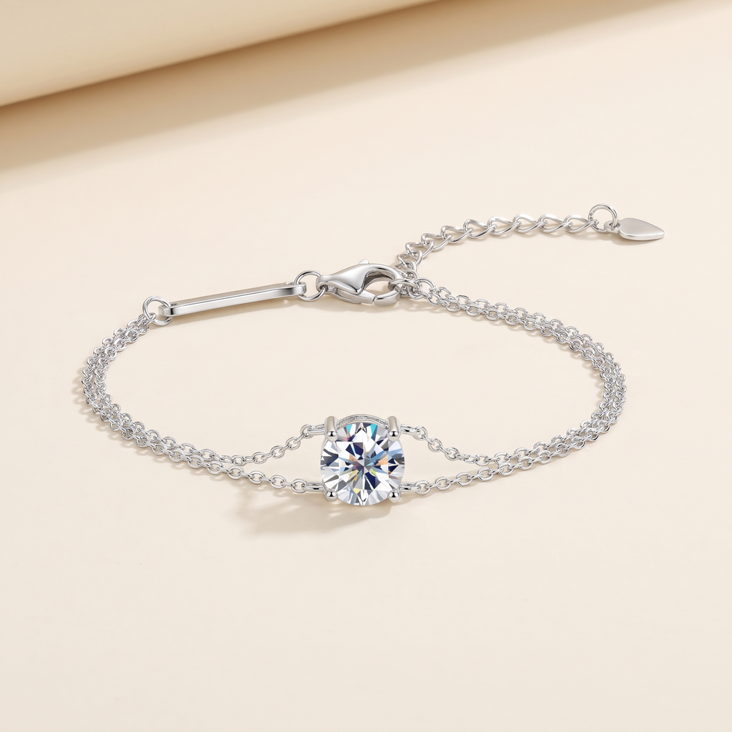 Aurore Moissanite Solitaire Chain Bracelet in White Gold