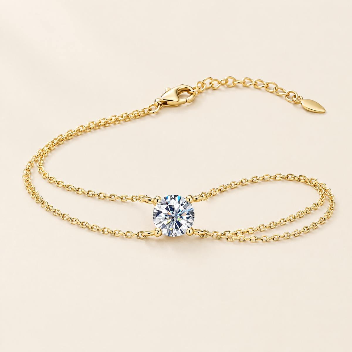 Aurore Moissanite Solitaire Chain Bracelet in Yellow Gold