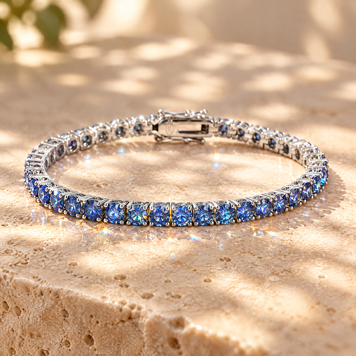 Azur Blue Moissanite Tennis Bracelet, close-up detail