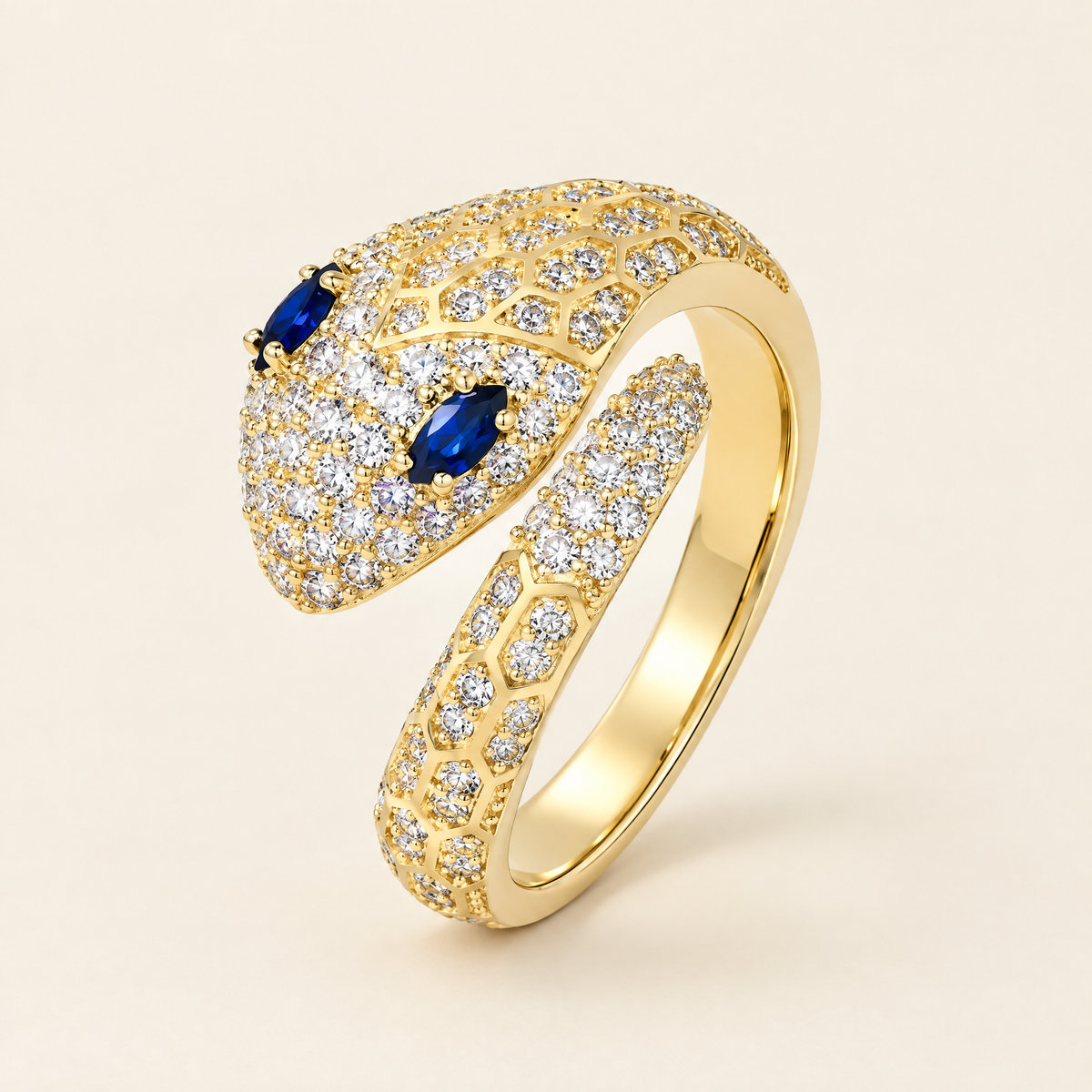 Azura Blue-Eyed Moissanite Snake Ring in Yellow Gold
