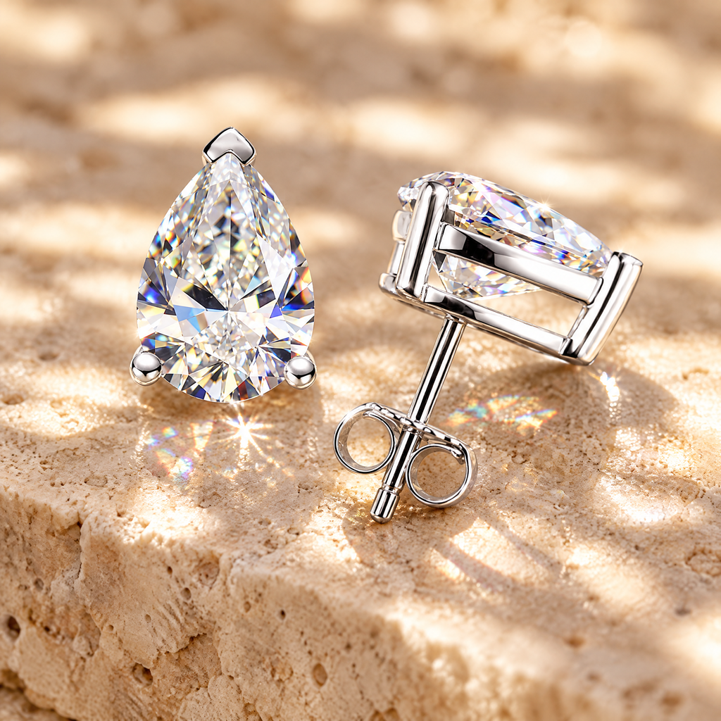 Blanche Pear-Cut Moissanite Studs, close-up detail