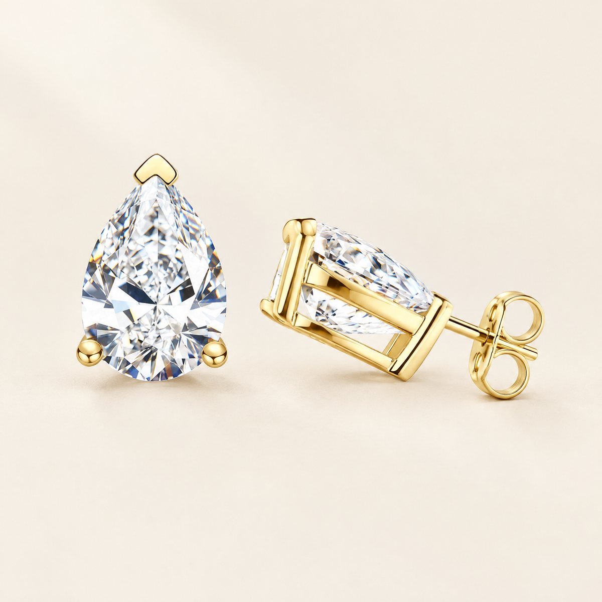 Blanche Pear-Cut Moissanite Studs in Yellow Gold