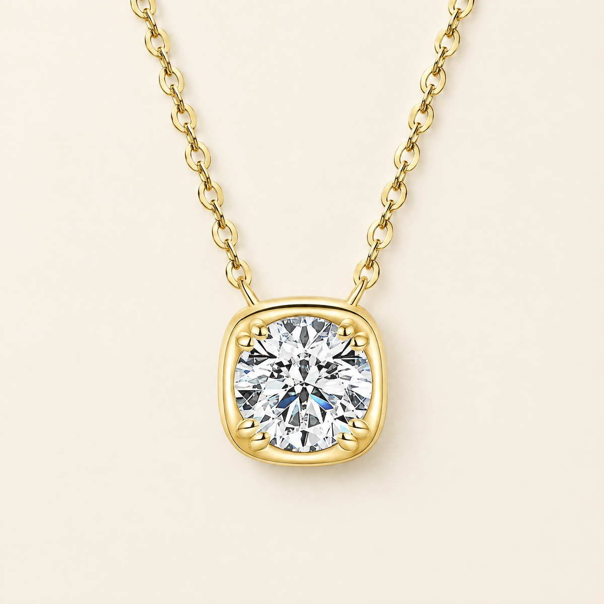 Camille Cushion Bezel Moissanite Necklace in Gold