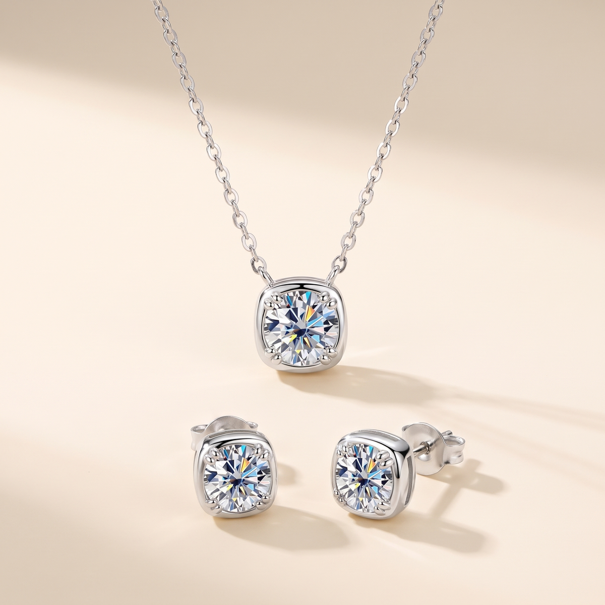 Camille Moissanite Necklace & Studs Set in Silver