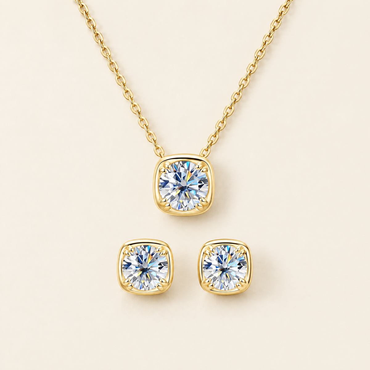 Camille Moissanite Necklace & Studs Set in Gold