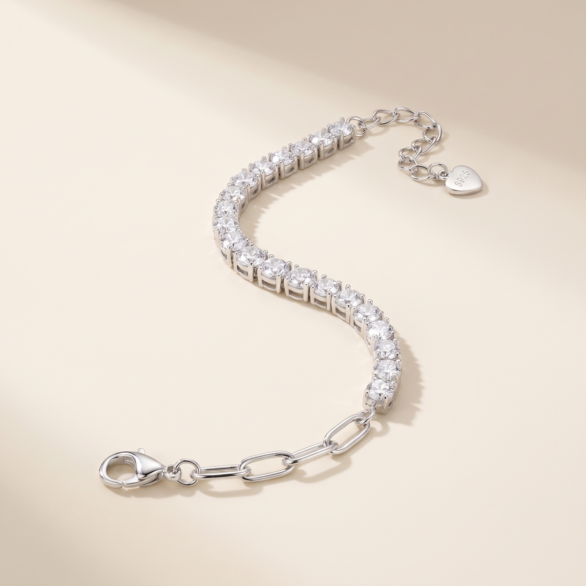 Capri Moissanite Half-Tennis Chain Bracelet in White Gold