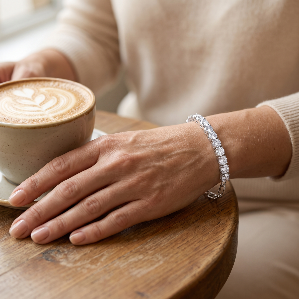 Capri Moissanite Half-Tennis Chain Bracelet, worn by a woman