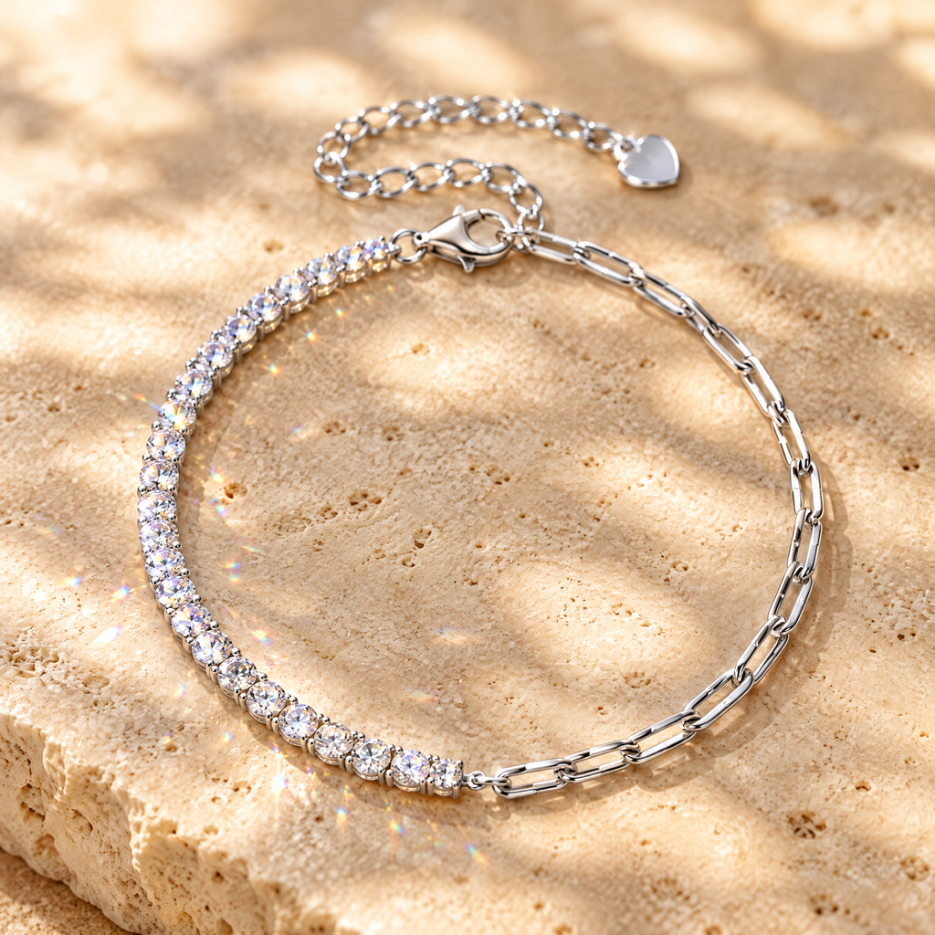 Capri Moissanite Half-Tennis Chain Bracelet, close-up detail