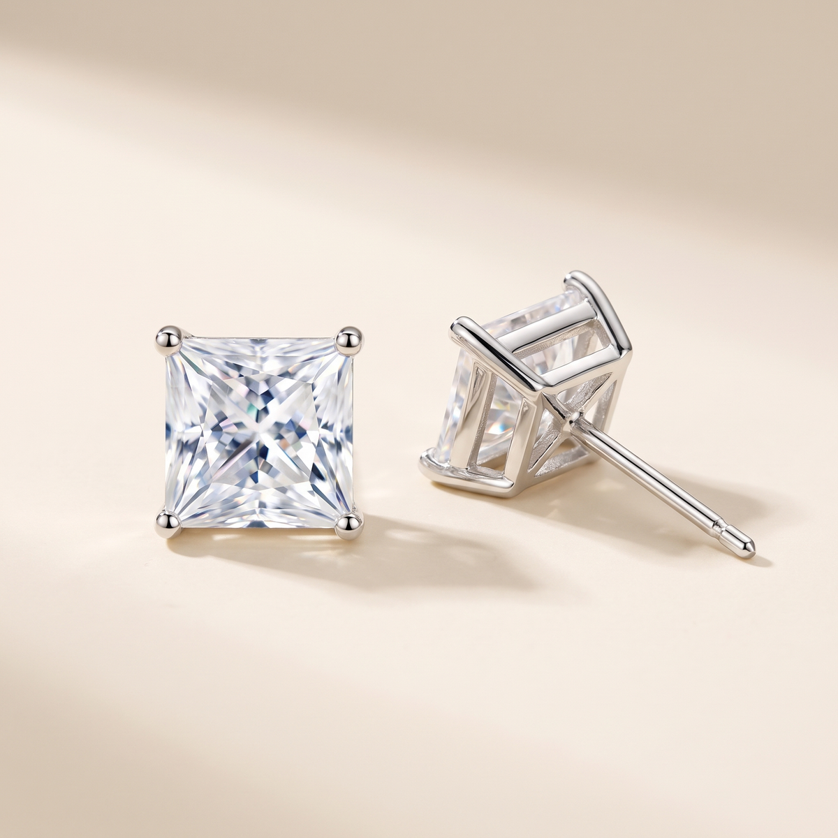 Carré Princess-Cut Moissanite Studs in White Gold