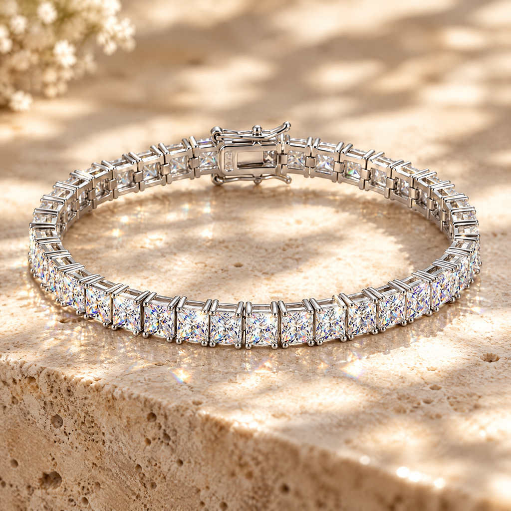 Carré Princess-Cut Moissanite Tennis Bracelet, close-up detail