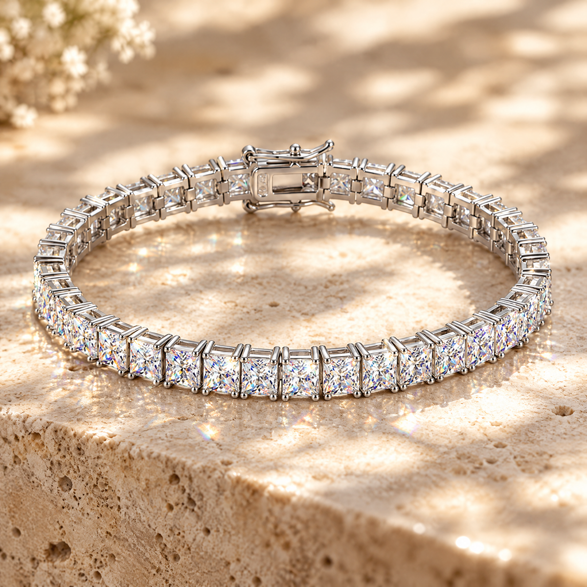 Carré Princess-Cut Moissanite Tennis Bracelet, close-up detail