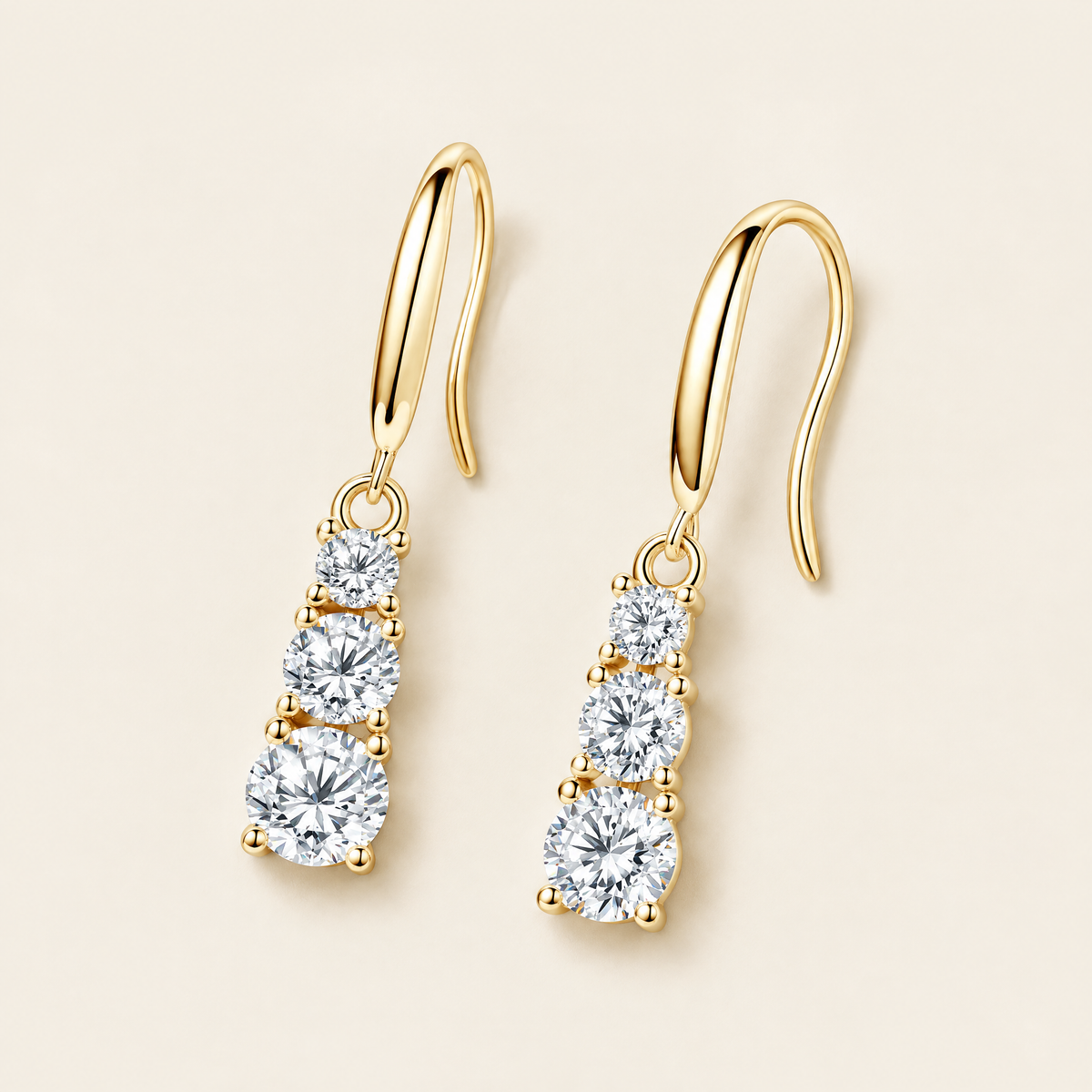 Cascade Three-Stone Moissanite Drop Earrings in 14K Yellow Gold