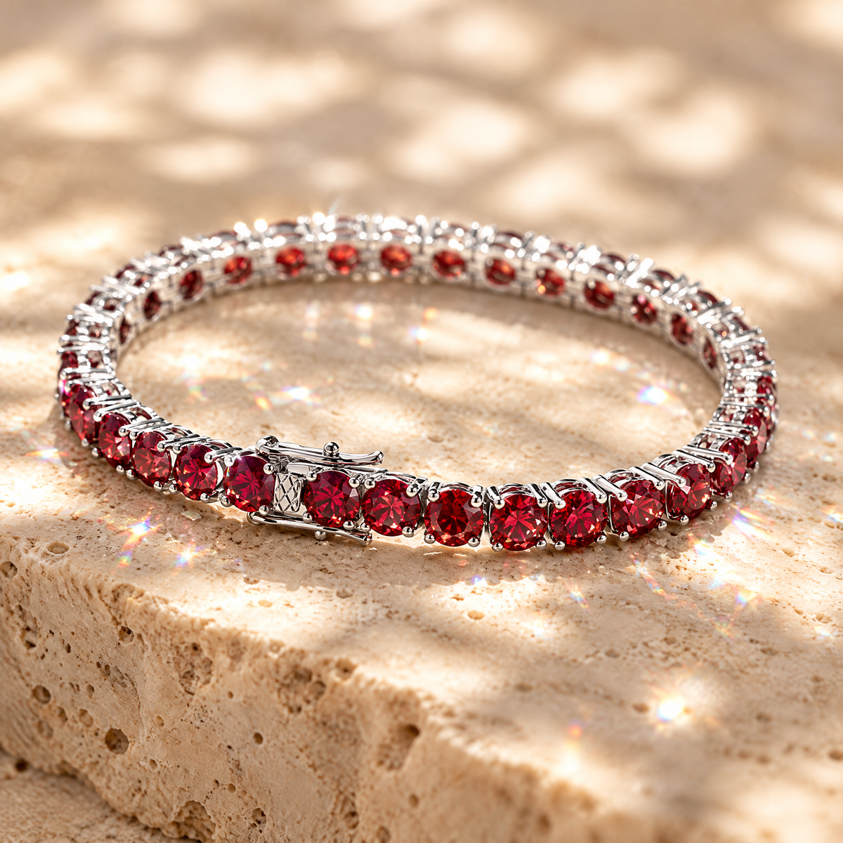 Cerise Red Moissanite Tennis Bracelet, close-up detail