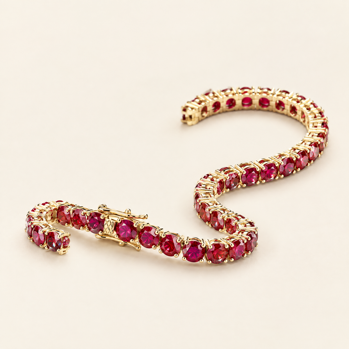Cerise Red Moissanite Tennis Bracelet in Yellow Gold