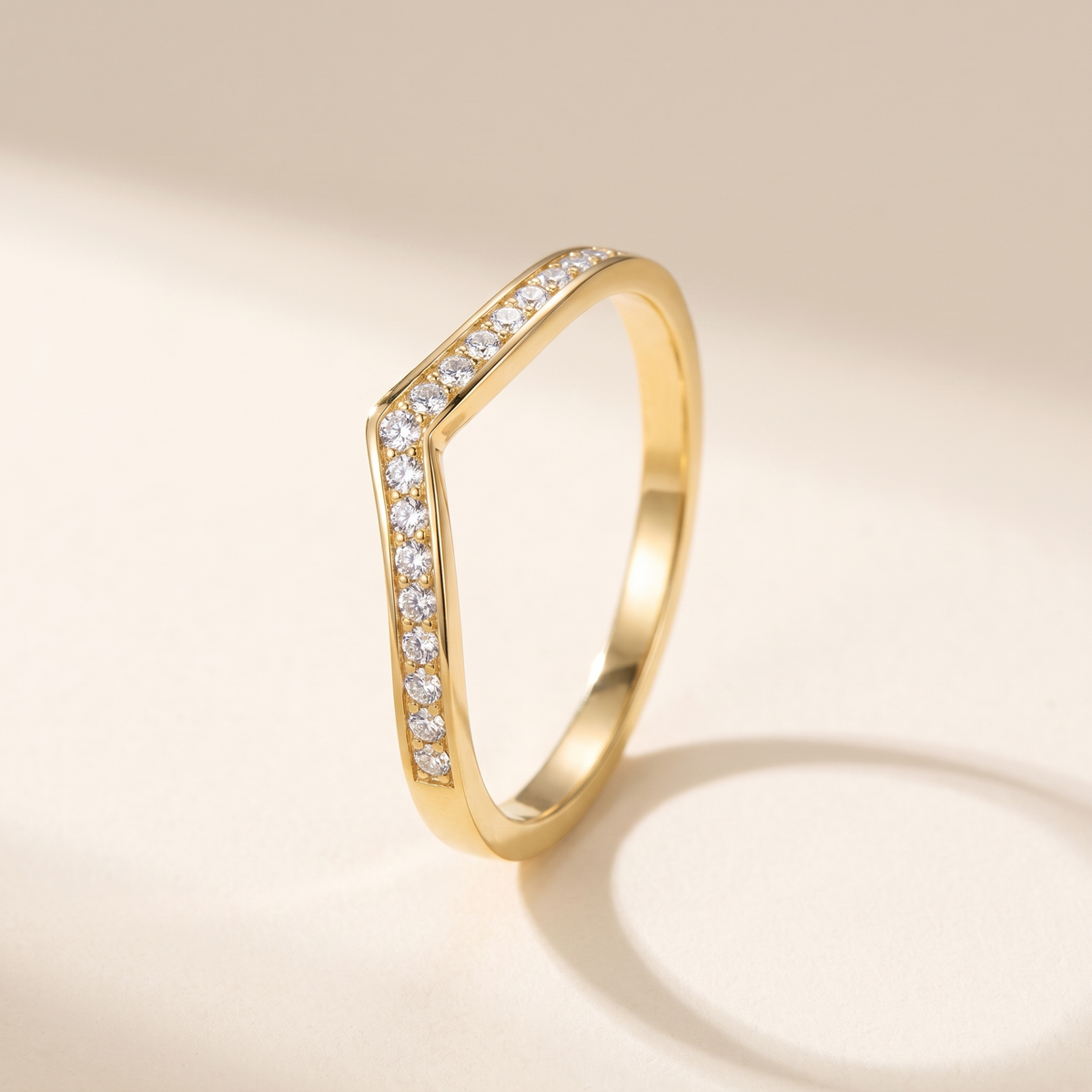 Chevron V Moissanite Wedding Band, 14K Gold Filled