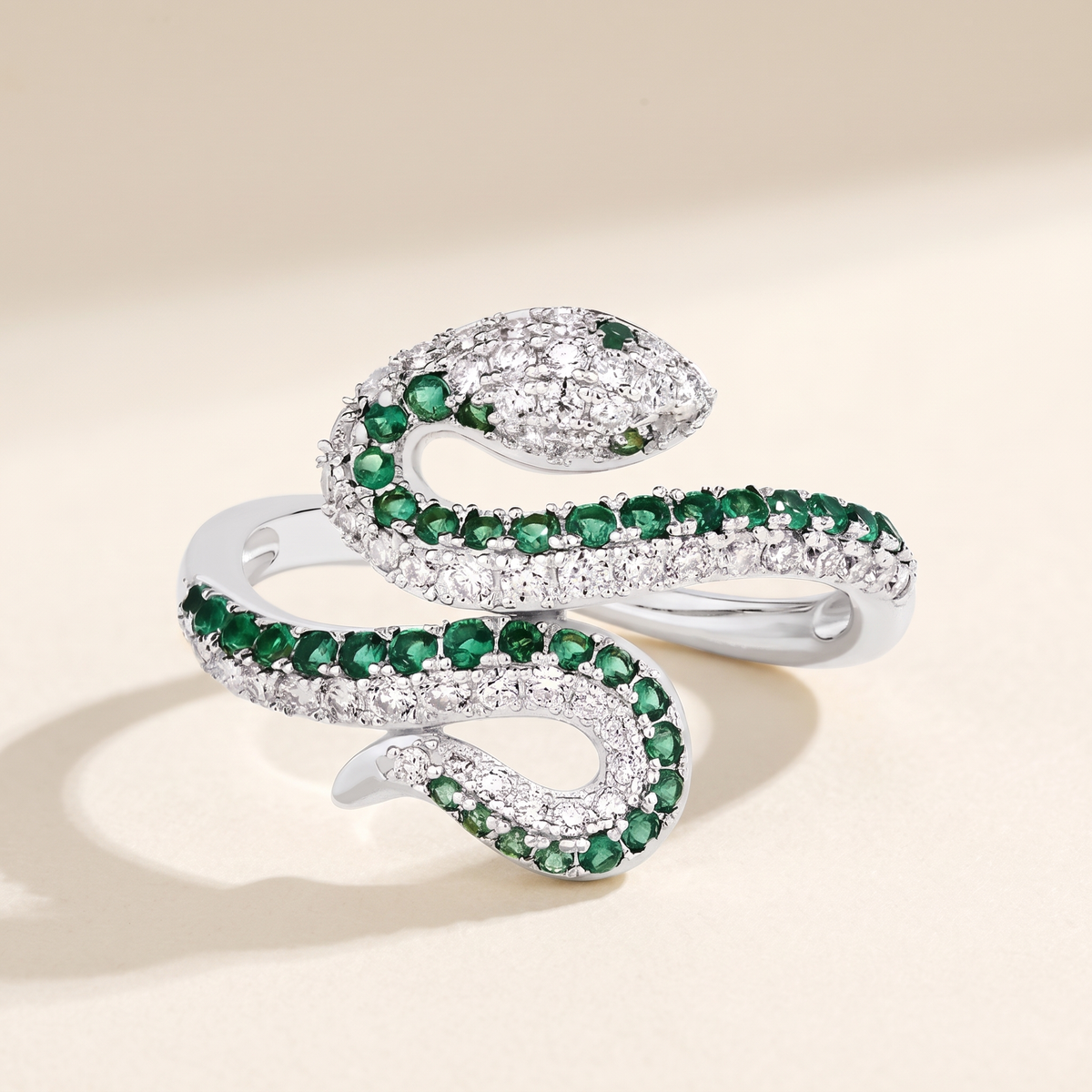 Circé Moissanite Coiled Snake Ring in White Gold