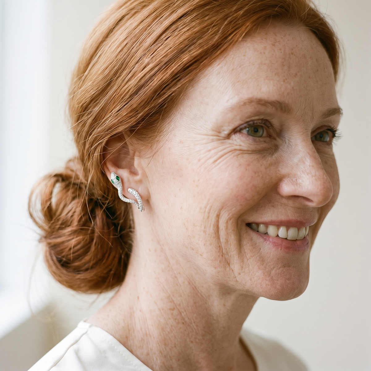 Circé Moissanite Snake Ear Climbers, worn by a woman
