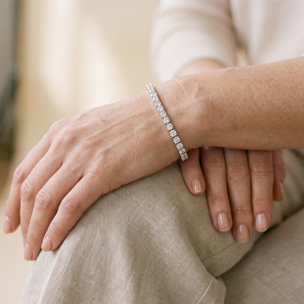 Clara CZ Tennis Bracelet, worn by a woman