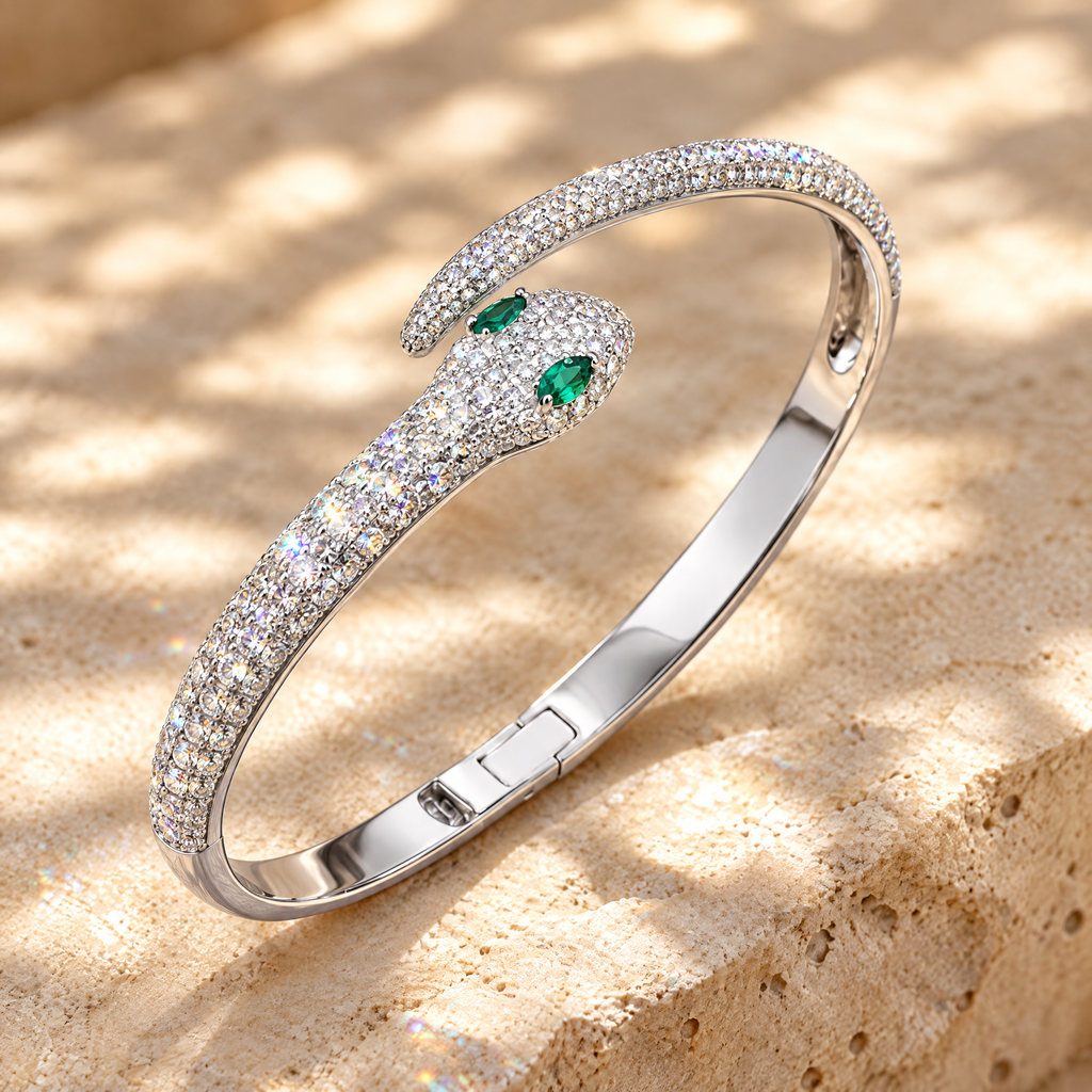 Cléo Moissanite Snake Bangle, close-up detail
