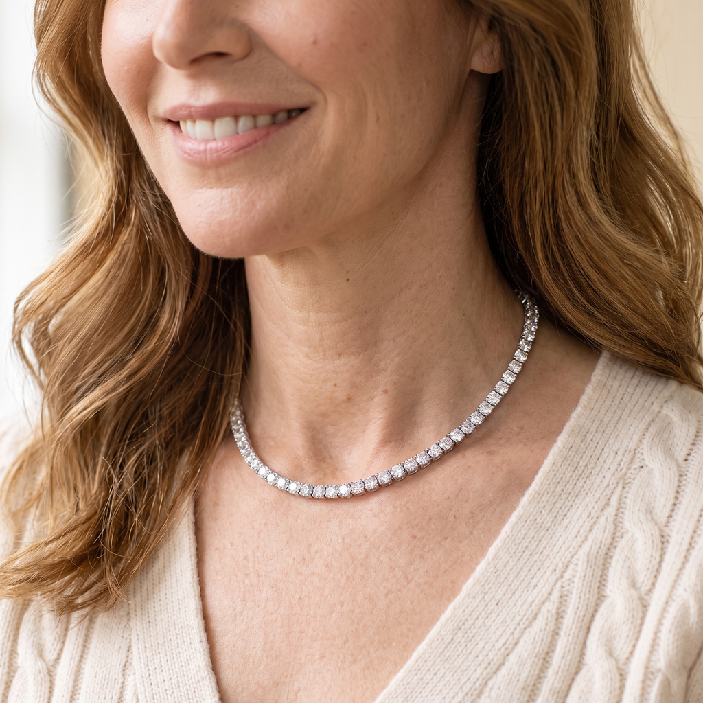 Colette Moissanite Tennis Choker, worn by a woman