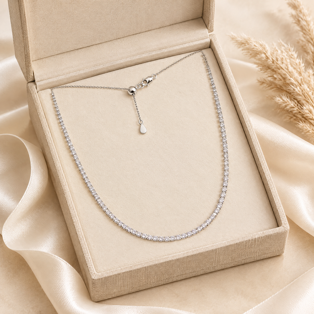 Colette Moissanite Tennis Choker, presented in a box