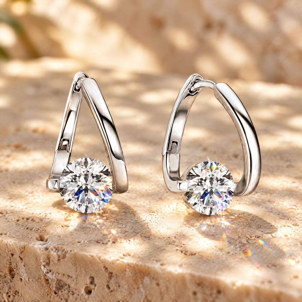 Croisette Moissanite Crossover Hoops, close-up detail