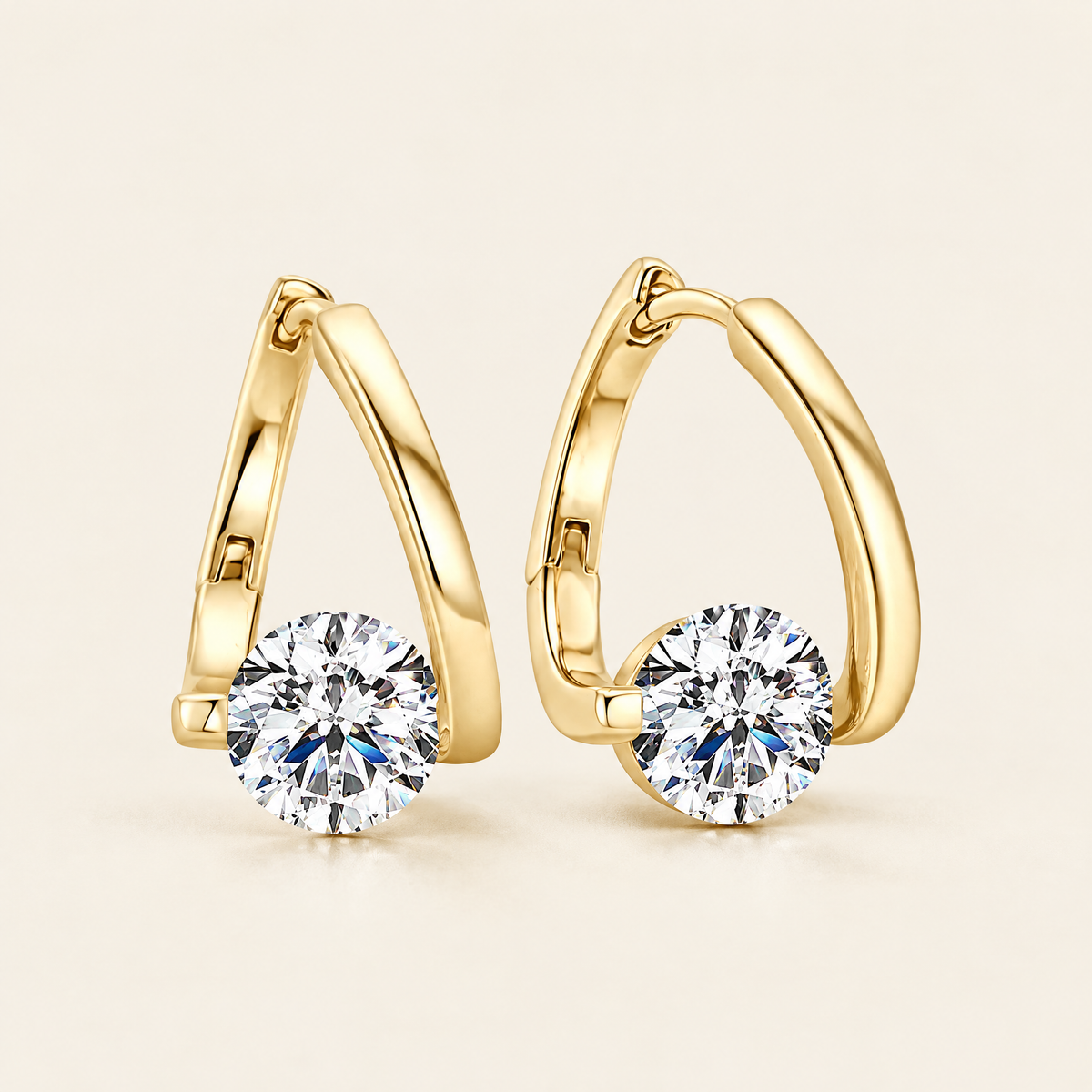 Croisette Moissanite Crossover Hoops in Yellow Gold