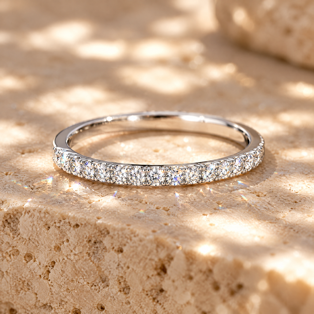 Demi Moissanite Half-Eternity Band, close-up detail