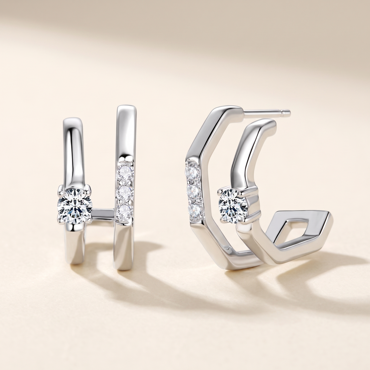 Duetto Moissanite Double Hoops in White Gold