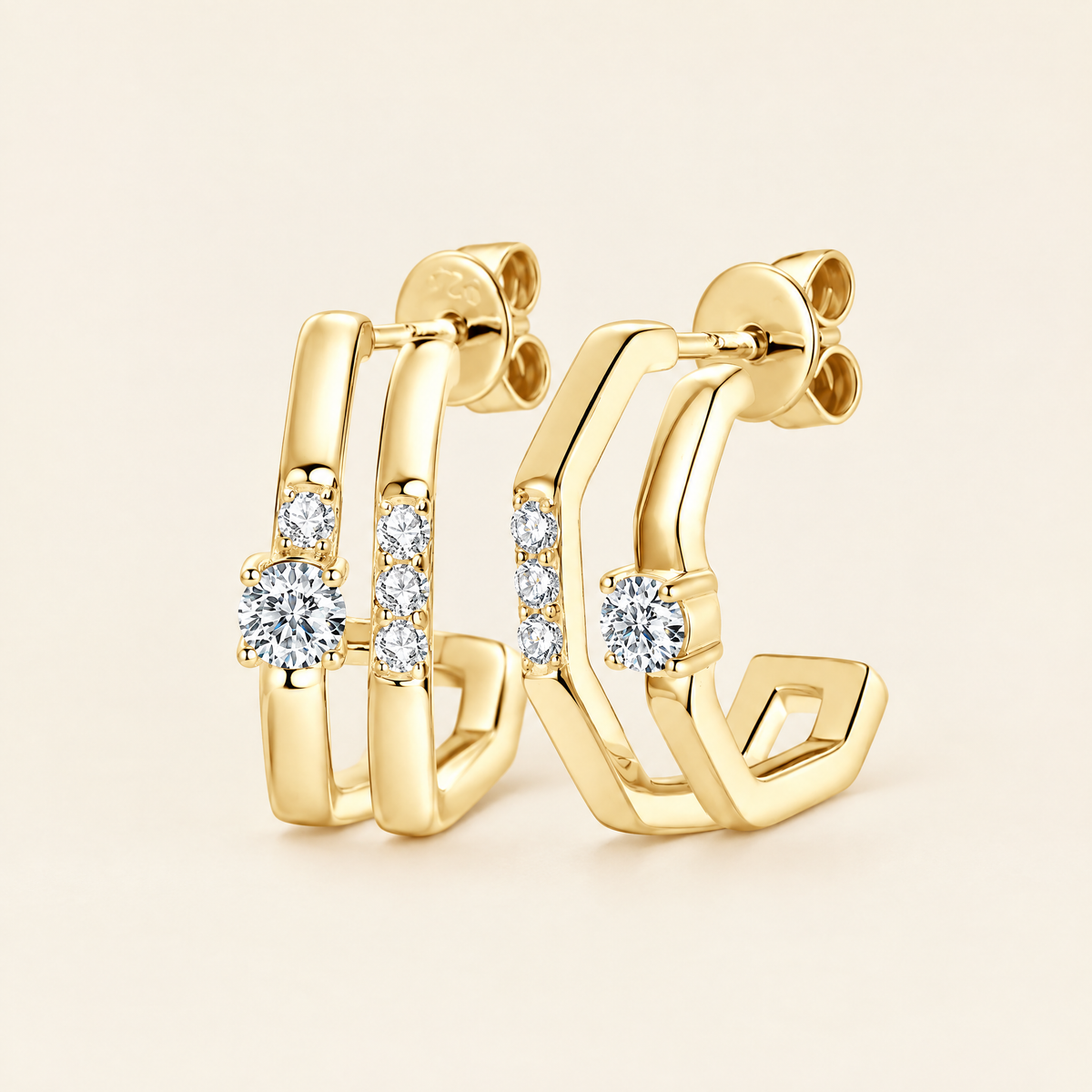 Duetto Moissanite Double Hoops in Yellow Gold