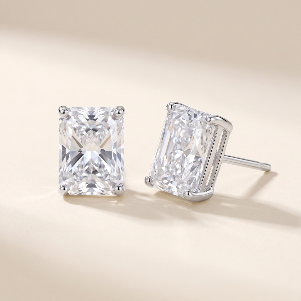 Éclat Radiant-Cut Moissanite Studs in White Gold