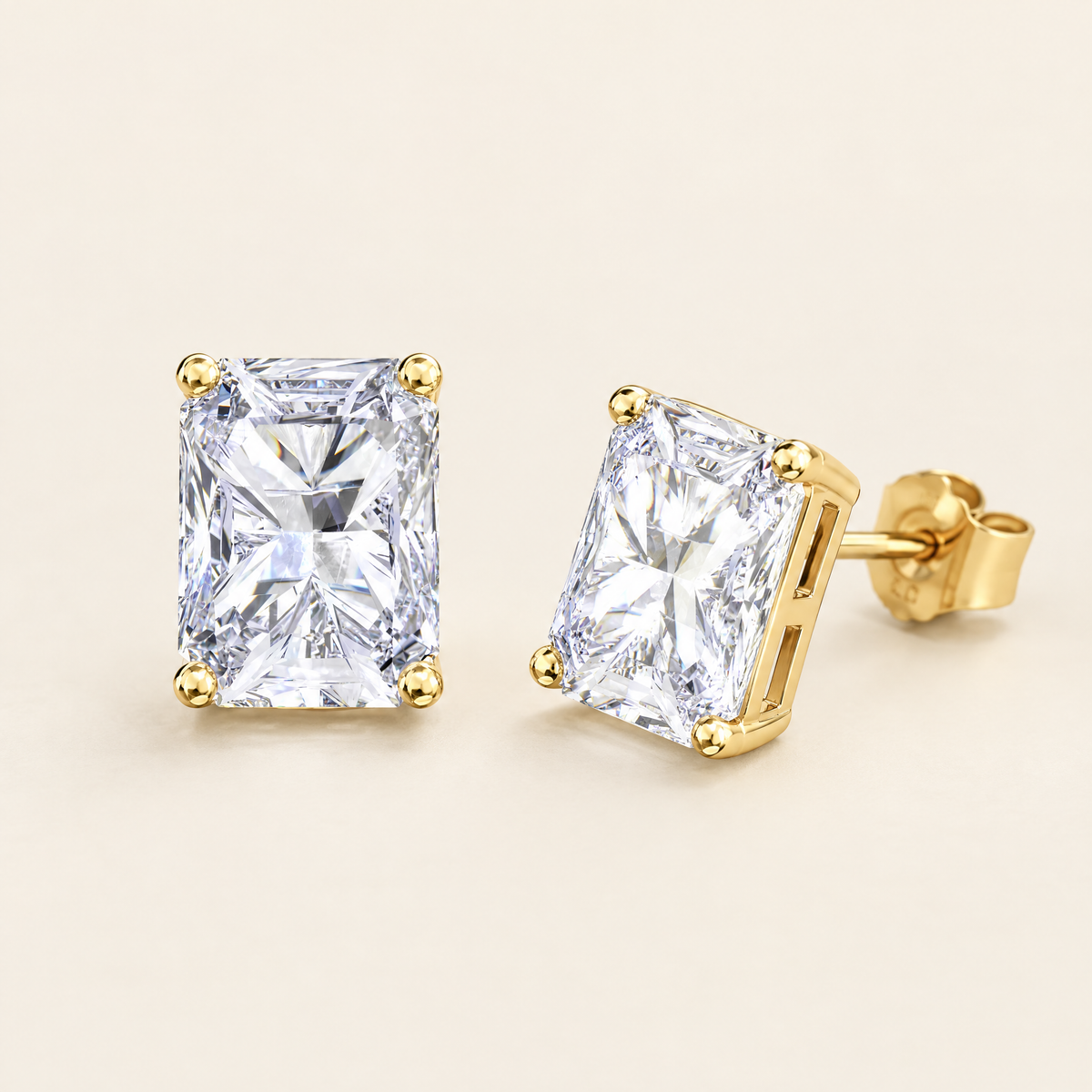 Éclat Radiant-Cut Moissanite Studs in Yellow Gold