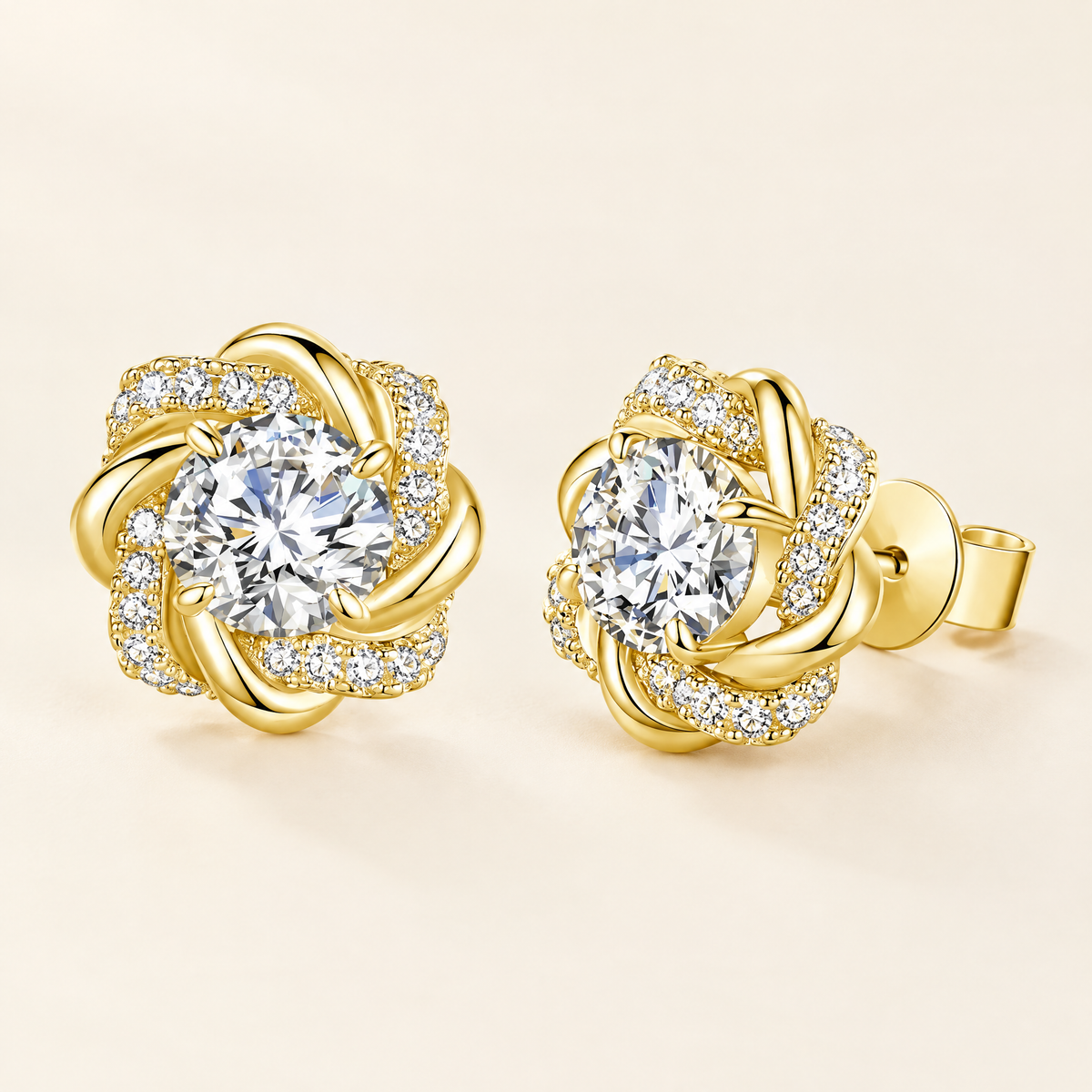 Églantine Moissanite Swirl Flower Studs in Yellow Gold