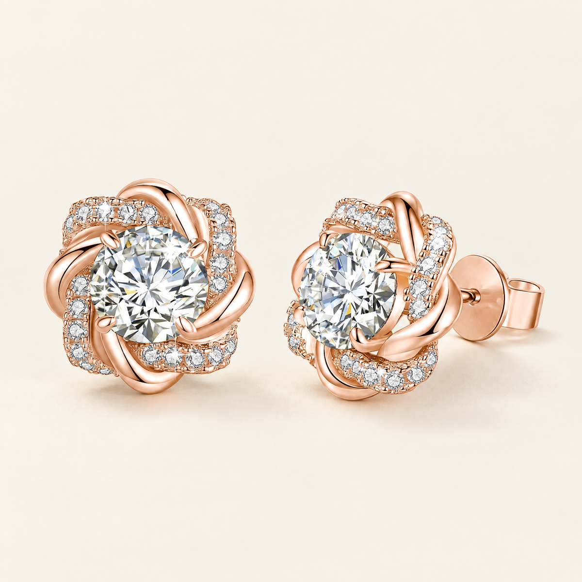 Églantine Moissanite Swirl Flower Studs in Rose Gold